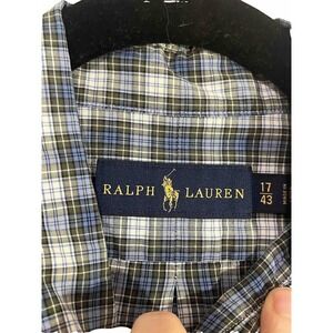 Men's Ralph Lauren Blue Green Plaid Button Down Dress Shirt Size 17/43